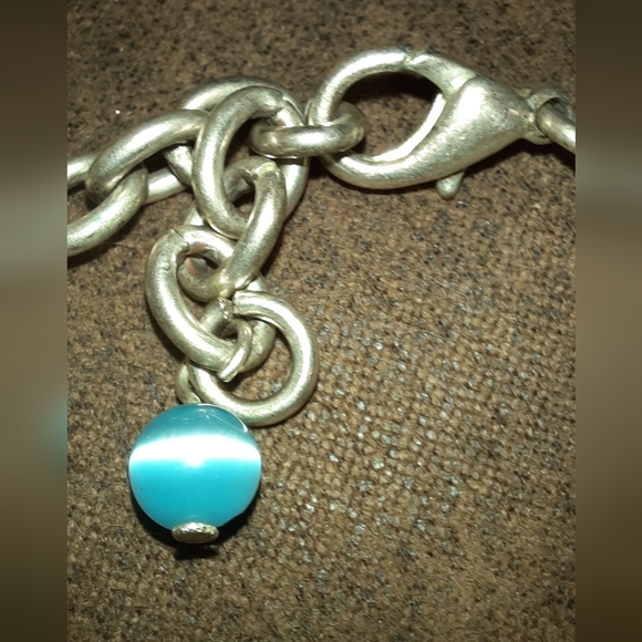 Set bracelet & earrings silvertone cat's eye glass and faceted clear beads - Picture 9 of 9